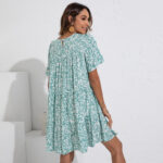 Wholesale Round Neck Floral Ruffle Sleeve Loose Dress