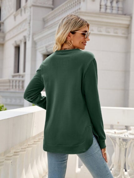 Wholesale Round Neck Irregular Hem Long Sleeve T-Shirt