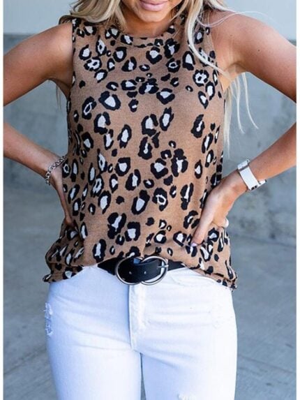 Wholesale Round Neck Leopard Print Sleeveless Tank Top