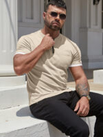 Wholesale Round Neck Zip Short Sleeve T-Shirt