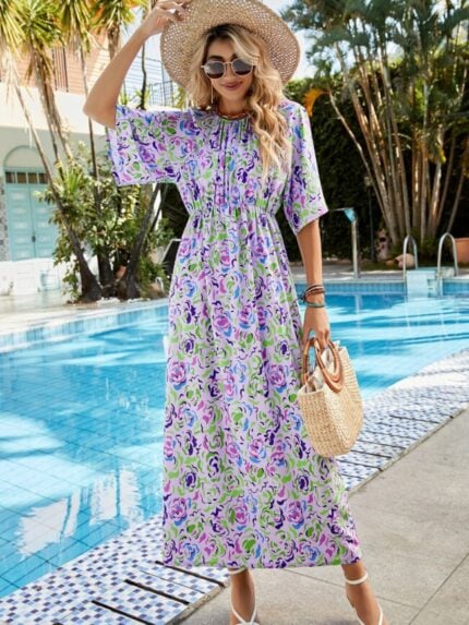 Wholesale Round neck printed short-sleeve dress