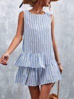 Wholesale Round neck striped irregular tank dress