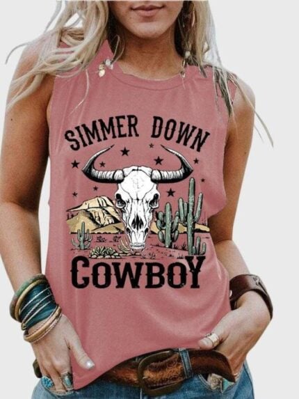 Wholesale SIMMER DOWN Print Casual Tank Top