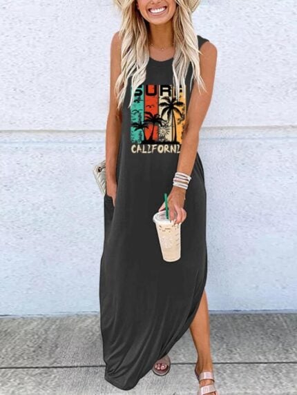 Wholesale SURF CALLFORNLA Printed Sleeveless Maxi Dress