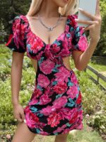 Wholesale Sexy Cutout Floral Mini Dress