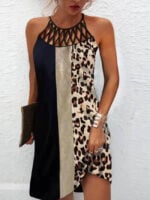 Wholesale Sexy Cutout Leopard Print Panel Slip Dress