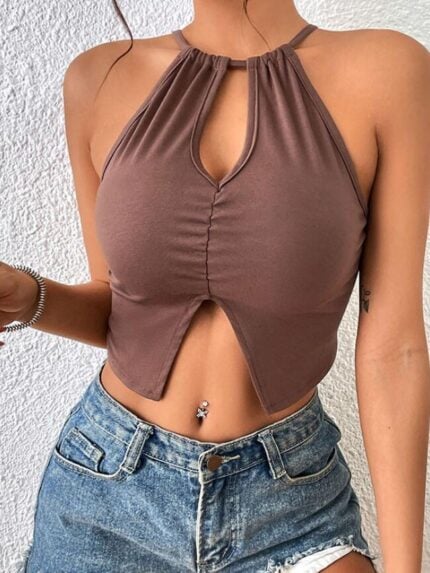 Wholesale Sexy Halter Neck Cutout Sleeveless Top