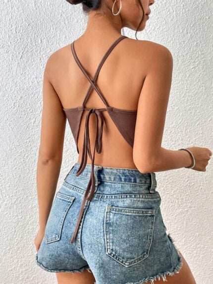 Wholesale Sexy Halter Neck Cutout Sleeveless Top