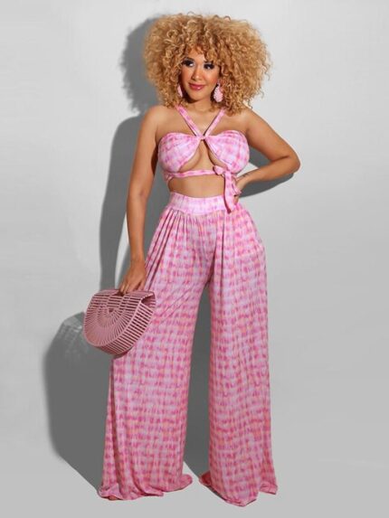 Wholesale Sexy Tie-Dye Print Tie Two-Piece Set