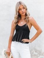 Wholesale Sexy V-Neck Open Back Ruffle Camisole