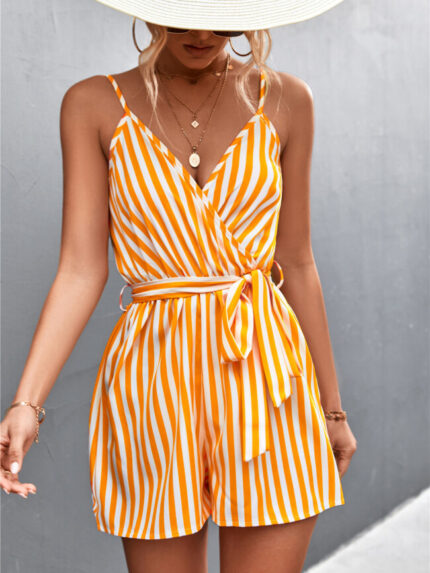 Wholesale Sexy V-Neck Striped Suspender Jumpsuit