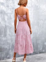 Wholesale Sexy backless halter plaid dress