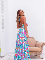 Wholesale Sexy open-back printed suspender maxi dress