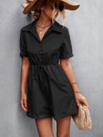 Wholesale Shirt Collar Short Sleeve Lace Up Jumpsuit