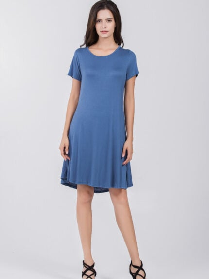 Wholesale Short Sleeve Round Neck Pocket Dress