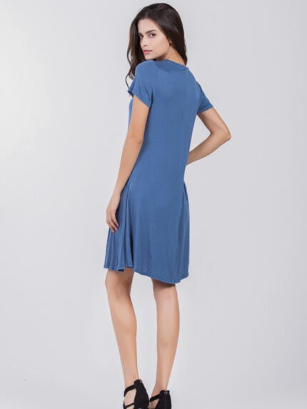 Wholesale Short Sleeve Round Neck Pocket Dress