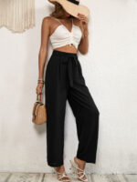 Wholesale Simple Solid Color Tie Wide Leg Pants