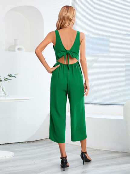 Wholesale Sleeveless Button V Neck Jumpsuit