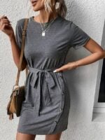 Wholesale Slim Short Sleeve Solid Color T-Shirt Dress