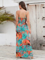 Wholesale Sling V Neck Bohemian Printed Long Dress