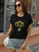 Wholesale Smiley Sunflower Print Short Sleeve T-Shirt