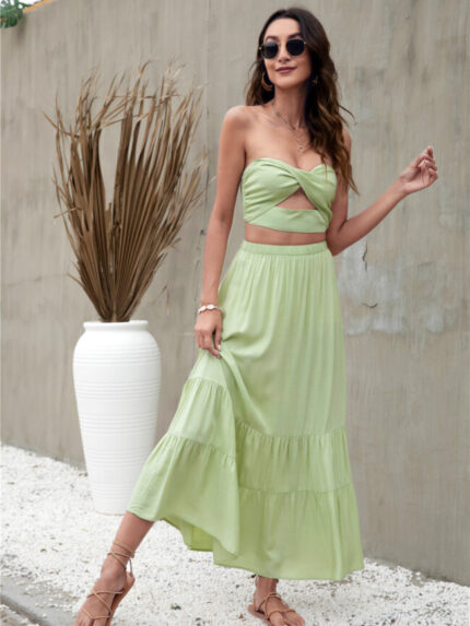 Wholesale Solid Color Beach Ruffle Dress