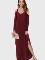 Wholesale Solid Color Cold Shoulder Long Sleeved Dress