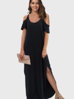 Wholesale Solid Color Cold Shoulder Maxi Dress