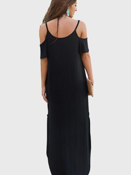 Wholesale Solid Color Cold Shoulder Maxi Dress