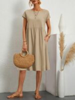 Wholesale Solid Color Cotton Linen Casual Dress