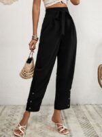 Wholesale Solid Color High Waist Button Pant