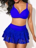 Wholesale Solid Color Lace High-waisted Bikini