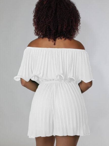 Wholesale Solid Color Off-Shoulder Pleated Jumpsuit