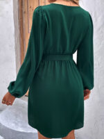 Wholesale Solid Color Puff Sleeve V Neck Dress