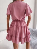 Wholesale Solid Color V-Neck Layered Hem Dress