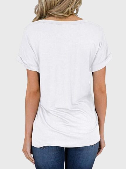 Wholesale Solid Color V Neck Pocket Short Sleeve T-Shirt