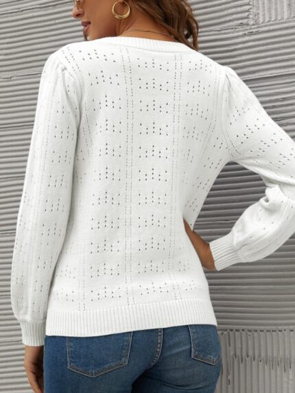 Wholesale Solid Pointelle Hollow Knit Sweater