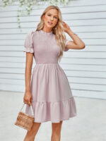 Wholesale Solid Ruffle Sleeve Smocked Dress