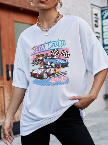 Wholesale Speed Cruise Car Print Short Sleeve T-shirt