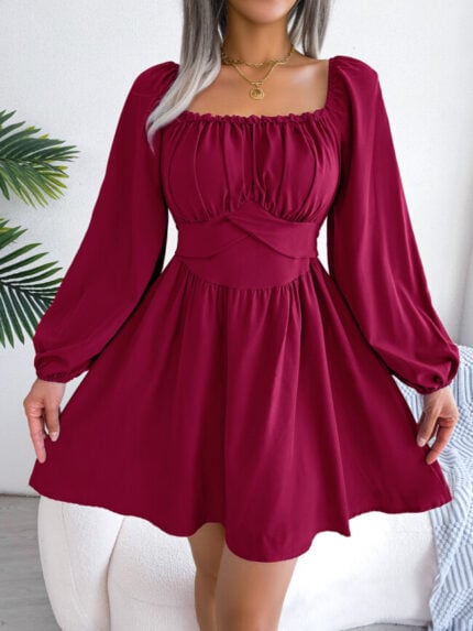 Wholesale Square Neck High Waist Swing Dress