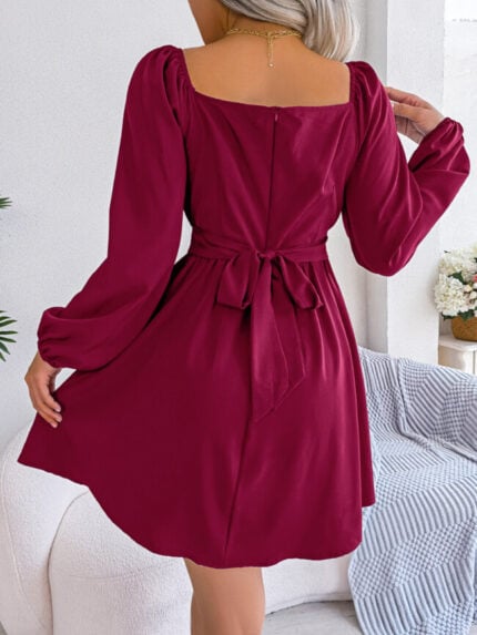 Wholesale Square Neck High Waist Swing Dress