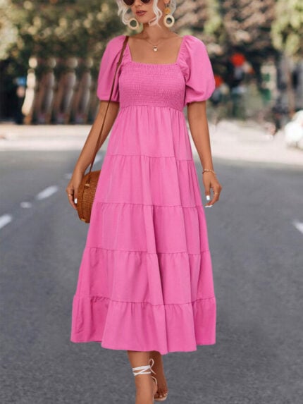 Wholesale Square Neck Puff Sleeve Maxi Dress