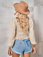 Wholesale Square Neck Puff Sleeve Smocked Shirt