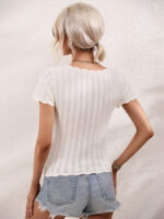 Wholesale Square Neck Short Sleeve Cutout Knit T-Shirt