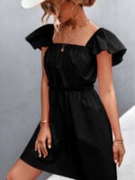 Wholesale Square Neck Solid Color Ruffle Sleeve Dress