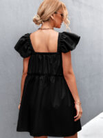 Wholesale Square Neck Solid Color Ruffle Sleeve Dress