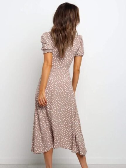 Wholesale Square-neck Medium-length Floral Dress