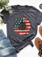 Wholesale Stars And Stripes With Sunflower Graphic T-shirt