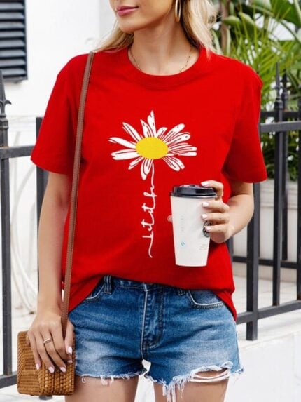 Wholesale Sunflower Faith Print Short Sleeve T-Shirt