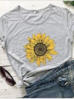 Wholesale Sunflower Print Short Sleeve Tee